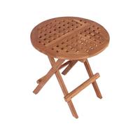 MR. DEKO Dorset Table d'Appoint Ronde Teck Massif | Table de Jardin 50x50x51 cm | Bout de Canapé Pliable Balcon Terrasse Extérieur | Bois Résistant Intempéries avec Motif à Trous Chic
