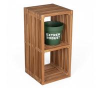 MR. DEKO Étagère d'extérieur en teck - 80 x 40 x 40 cm - Avec 2 compartiments - Étagère de jardin en bois massif résistante aux intempéries - Étagère de terrasse - Système d'étagères d'extérieur