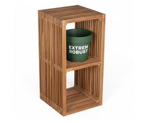 MR. DEKO Étagère d'extérieur en teck - 80 x 40 x 40 cm - Avec 2 compartiments - Étagère de jardin en bois massif résistante aux intempéries - Étagère de terrasse - Système d'étagères d'extérieur
