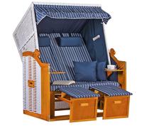 MR. DEKO® Strandkorb Baltique rotin PE Blanc Bleu | qualité Premium | résistant Pluie Vent | Fauteuil-Cabine détente | mobilier de Jardin et Balcon extérieur, Coin Repos Chic