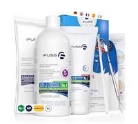 Mr. Fuss® N°4 Advanced Pack Complete Lot économique de 5 dissolvants pour cuticules et callosités Solution active adoucissante rapide 500 ml, baume n° 2-200 ml, ouate, ensemble de couverts