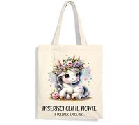Mr. Gadgets Shopper - Sac porte-changement de maternelle personnalisable avec nom 100 % coton réutilisable, avec poignées longueur 67 cm - Dimensions 38 x 42 cm, Licorne, 38x42x1 centimeters