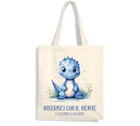 Mr. Gadgets Shopper - Sac porte-changement de maternelle personnalisable avec nom 100 % coton réutilisable, avec poignées longueur 67 cm - Dimensions 38 x 42 cm, dragon, 38x42x1 centimeters