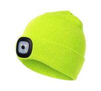 Mr. Gadget's Solutions Bonnet tricoté avec éclairage LED mains libres 4 LED pour camping, course à pied, marche, jaune, jaune fluo, taille unique