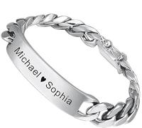 Mr.Gadget's Solutions Bracelet d'identification personnalisé pour homme en acier inoxydable avec chaîne à maillons cubains gravés sur mesure avec boîte cadeau