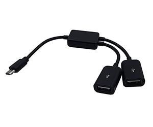 Mr. Gadget's Solutions® Câble hôte micro USB, micro USB mâle vers 2 x Type-A double USB femelle OTG Convertisseur Hub pour tablette Android PC et smartphone Noir