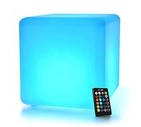 MR.GO 12" LED Cube Lumineux Changeant de Couleur Lampe d'ambiance avec Télécommande, Imperméable Cube Tabouret Siège Cube Rechargeable Veilleuse avec 16 Couleurs et 8 Luminosité Dimmable