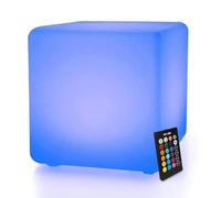MR.GO 16" Étanche Lumière LED Cube Tabouret Changeant de Couleur Lampe d'ambiance Siège Cube avec Télécommande, 16 Couleurs, Dimmable & Rechargeable Rgb Cube Veilleuse pour Intérieur Extérieur Décor