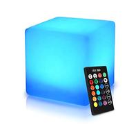 MR.GO 16" LED Cube Lumineux Lampe d'ambiance, RGB Changeant de Couleur Cube Tabouret Étanche Siège Cube avec Télécommande, 16 Couleurs, Graduable & Rechargeable Veilleuse pour Décor
