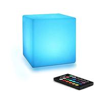 MR.GO 4" Rechargeable Veilleuse LED Cube Lumineux Changement de Couleur Lampe d'ambiance avec Télécommande, 16 Couleurs, Dimmable Rgb Cube Lampe de Chevet pour Décor et Éclairage