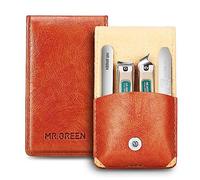MR.GREEN Ensemble de 4 coupe-ongles avec étui en cuir - Kit de manucure et pédicure en acier inoxydable de qualité supérieure pour hommes et femmes, organiseur compact pour ongles des doigts et des