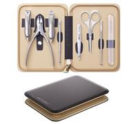 MR.GREEN Ensemble de manucure et pédicure 8 en 1 - Kit de toilettage professionnel en acier inoxydable allemand avec coupe-ongles résistant aux éclaboussures et étui de voyage en cuir véritable (brun