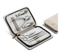 MR.GREEN Fashion Imprint Ensemble de manucure professionnel avec coupe-ongles et étui en cuir Beige (8 pièces)