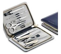 MR.GREEN Innate Ensemble de manucure de luxe avec ciseaux de qualité chirurgicale et coupe-ongles en acier inoxydable et cuir de vache pleine fleur (ensemble de manucure 9 en 1)