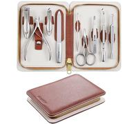 MR.GREEN Kit de manucure et pédicure 9 en 1 - Kit de soin professionnel en acier inoxydable allemand avec coupe-ongles anti-éclaboussures et étui de voyage en cuir véritable (marron cognac)
