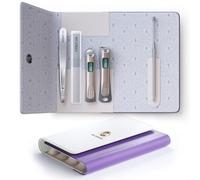 MR.GREEN Lot de 5 coupe-ongles avec coupe-ongles, cure-oreilles, lime à ongles en verre, pince à épiler, ensemble de manucure professionnel pour homme et femme, coupe-ongles avec étui en cuir (violet)