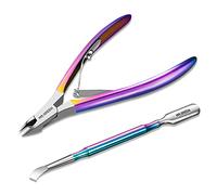 MR.GREEN Pince à Cuticules et Poussoir Professionnelle en Acier Inoxydable Pour Outils de Soins des Ongles en Salon et à Domicile (Titane Coloré + Poussoir)