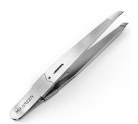 MR.GREEN Pince à épiler professionnelle de précision, acier inoxydable, inclinée, compacte, argentée pour poils du visage et des femmes