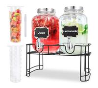 MR.KIANGCI Distributeur de boissons en verre avec robinet, 2 x 4 litres avec infuseur à fruits et support, distributeur d'eau avec robinet pour barbecue, pique-nique, fête, distributeur de boissons