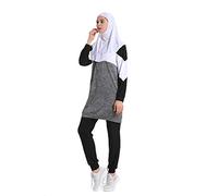 Mr Lin123 Survêtement Musulman Sportswear Musulman Ados Filles Rayé À Manches Longues Sweat Pantalon Islamique Loungewear (M, Gris)
