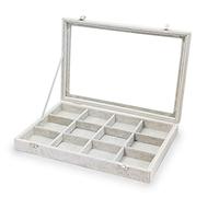 MR Maestro Relojero Boîte à bijoux présentoir en tissu gris 12 espaces pour bagues bagues, pendentifs, boutons de manchette