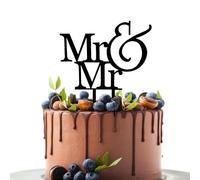 Mr & Mr Decoration Gateau Mariage, Couple Cake Cover Head Mr Et Mr Pride Cake Cover Head Noir Acrylique Gay Mariage Anniversaire Party Cadeau