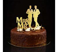 Mr & Mr Silhouette Cake Topper Glitter Gold Romantic Groom and Groom Cake Topper Silhouette Two Groomsmen Wedding Party Favors Customize Family Name Est Date Est Couple Gay Cadeaux