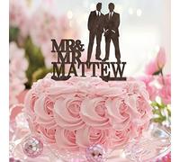 Mr & Mr Silhouette Décoration de gâteau de mariage Bois Country Two Men Cake Topper Silhouette Love Gay Wedding Party Favors Personnaliser Nom de famille Date Est Cadeaux pour hommes