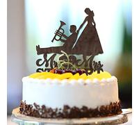 Mr & Mrs Cake Toppers Silhouette en bois marron Noms personnalisés Est Date Country Mariée & Marié Décoration de gâteau pour fiançailles