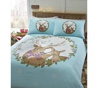 Mr & Mrs Cerf de Noël Housse de Couette et taie d'oreiller, Bleu, Bleu, Super King