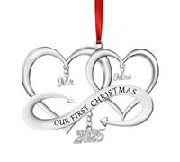 Mr&MRS Décoration en métal avec double cœur pour premier Noël en tant que Mr et Mrs 2025, souvenir de mariage pour couples, décorations uniques Mr et Mrs