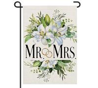 Mr. & Mrs DF947 Drapeaux de jardin de mariage pour extérieur 30,5 x 45,7 cm en toile de jute double face, mariage floral, bienvenue, romantique, petit drapeau ferme, cour, pelouse, décoration
