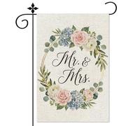 Mr&Mrs Drapeau de jardin, panneau romantique sur le thème du mariage, 30,5 x 50,8 cm, double face, décoration de jardin