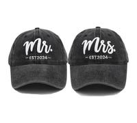 Mr & Mrs EST 2024 Chapeaux pour hommes et femmes, chapeaux de mariée et mariés brodés 3D casquettes de baseball ensemble cadeaux de mariage pour couples, Taille unique