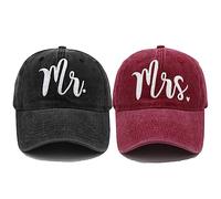 Mr & Mrs EST 2024 Chapeaux pour hommes et femmes, chapeaux de mariée et mariés brodés 3D casquettes de baseball ensemble cadeaux de mariage pour couples, Chapeau Mr Noir et Chapeau Mme Rouge, Taille