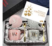Mr Mrs Tasse à Café Cadeau de Mariage pour mariée et Le marié Cadeau pour Cadeau de fiançailles Douche Nuptiale et Cadeau d'anniversaire de Couples mariés - marbre céramique 12 oz (ovale)
