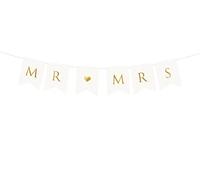 Mr Mrs Wedding Banner Bunting Garland Hanging Decoration : White and Gold by PartyDeco