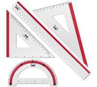 Mr. Pen - Ensemble de géométrie, rayures rouges, lot de 4, kit de géométrie en métal, règle triangulaire, règle en métal, triangles de dessin, rapporteur en métal, équerre en métal, règle de dessin,