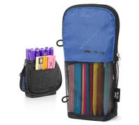 Mr. Pen - Jolie trousse à crayons, design assis et allongé, noir et bleu, poche intérieure et 2 boucles de classeur élastiques, trousse à crayons debout pour filles et garçons