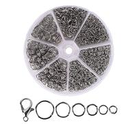 Mr. Pen - Lot de 1014 anneaux ouverts en argent, 6 tailles pour la fabrication de bijoux avec fermoirs mousquetons