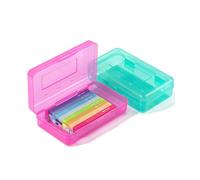 Mr. Pen - Lot de 2 boîtes à crayons, couleurs assorties pour enfants, trousse à crayons rigide en plastique, petite boîte de rangement pour fournitures scolaires, rose et turquoise, 2 boîtes à crayons