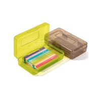 Mr. Pen - Lot de 2 boîtes à crayons transparentes, vert et marron, couvercle hermétique, boîte à crayons en plastique, 20,1 x 11,4 x 6,1 cm