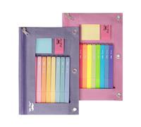 Mr. Pen Lot de 2 trousses à crayons en tissu avec 3 trous pour classeur, noir, orange clair et lagon