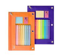 Mr. Pen Lot de 2 trousses à crayons en tissu avec 3 trous pour classeur, noir, orange et violet foncé
