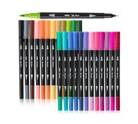 Mr. Pen - Lot de 24 stylos pinceaux à double pointe, couleurs assorties, marqueurs fins et pointe pinceau, marqueurs pour coloriage pour adultes, marqueurs de coloriage pour adultes, marqueurs