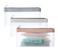 Mr. Pen - Lot de 3 trousses à crayons transparentes, 21,6 x 10,8 cm, matériau TPU durable, résistant à l'eau avec fermeture éclair lisse, pochette transparente polyvalente pour papeterie, école