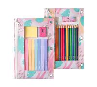 Mr. Pen Trousse à crayons en tissu avec 3 trous pour classeur Noir, Feuilles tropicales., Lot de 2