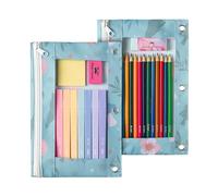Mr. Pen Trousse à crayons en tissu avec 3 trous pour classeur Noir, Motif fleurs, Lot de 2, Pochette