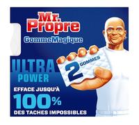 Mr. Propre Gomme Magique Ultra Power, Lot de 2, Élimine les Tâches Tenaces de Crayon, Graisse de Cuisine, Saleté des Jantes, Nettoyage à l'Eau Uniquement