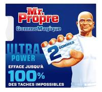 Mr. Propre Gomme Magique Ultra Power, Lot de 2, Élimine les Tâches Tenaces de Crayon, Graisse de Cuisine, Saleté des Jantes, Nettoyage à l'Eau Uniquement